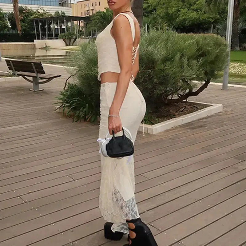 Aesthetic Square-Neck Bandage Backless Tank Top With Lace GLR SHOPPING