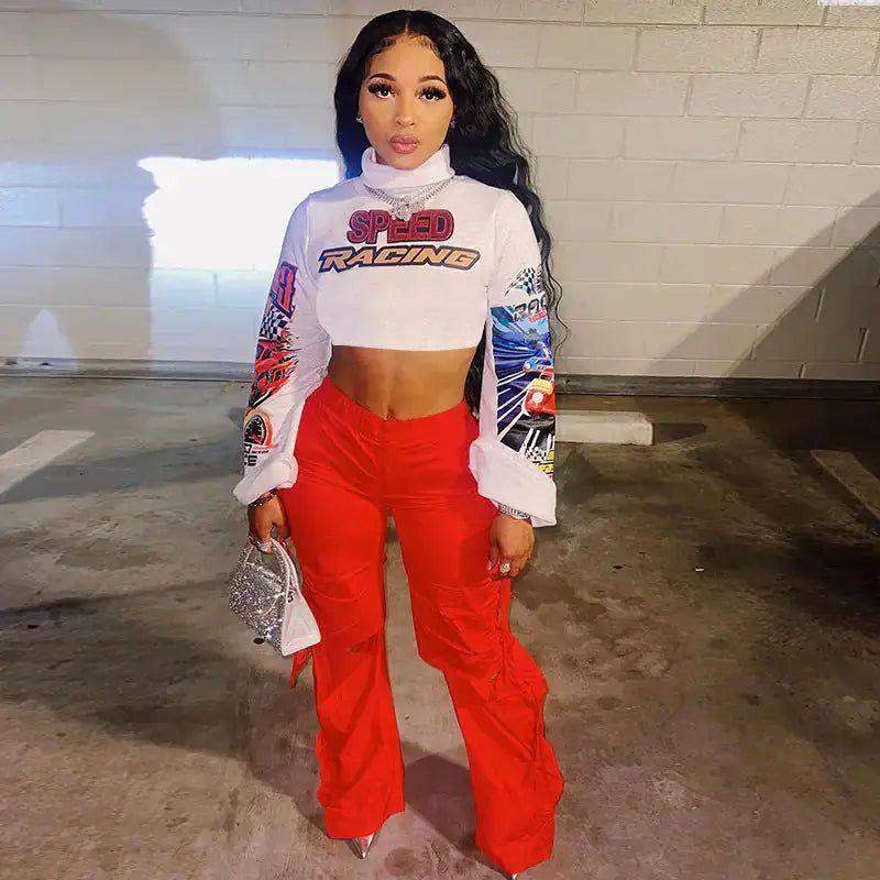 Speed Racing Cropped Knit Turtleneck Top GLR SHOPPING