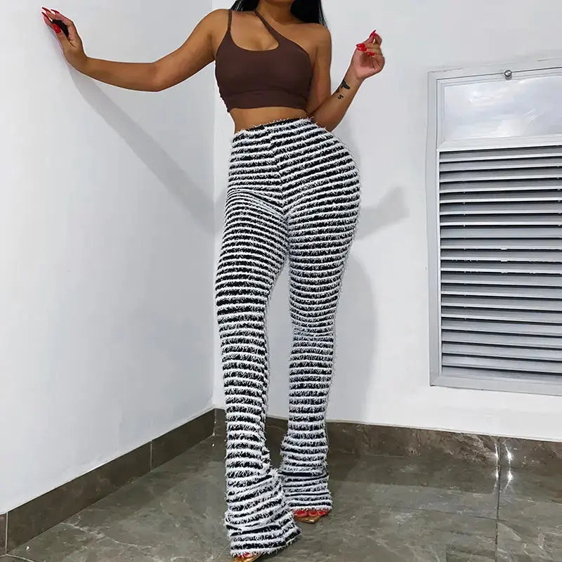 Casual Fleece Stripe Knitted Pants GLR SHOPPING