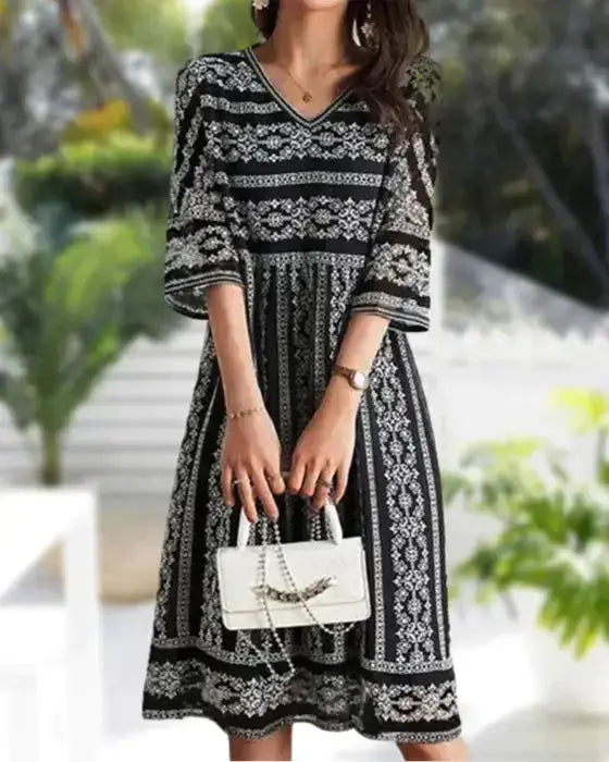 Printed dress With V-neck GLR SHOPPING
