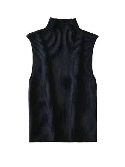 Ribbed Knit High Neck Sleeveless GLR SHOPPING