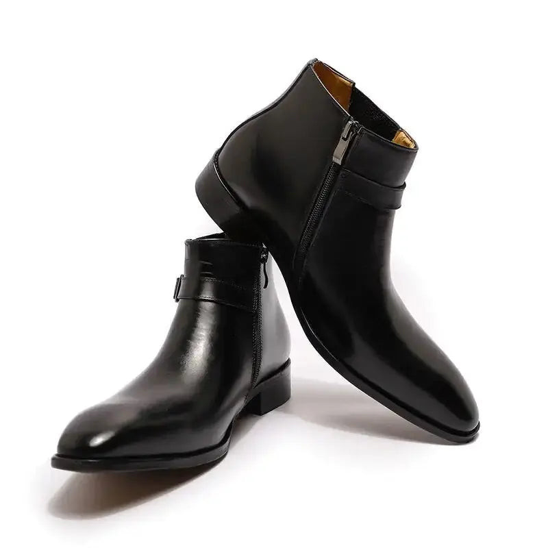 Men's Italian Leather Dress Boots With Zipper & Buckle GLR SHOPPING