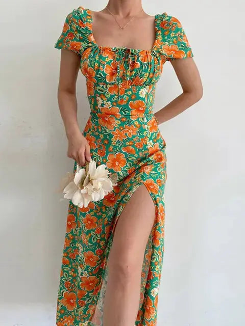 Floral Print Short Sleeve Hip Wrap Party Dress GLR SHOPPING
