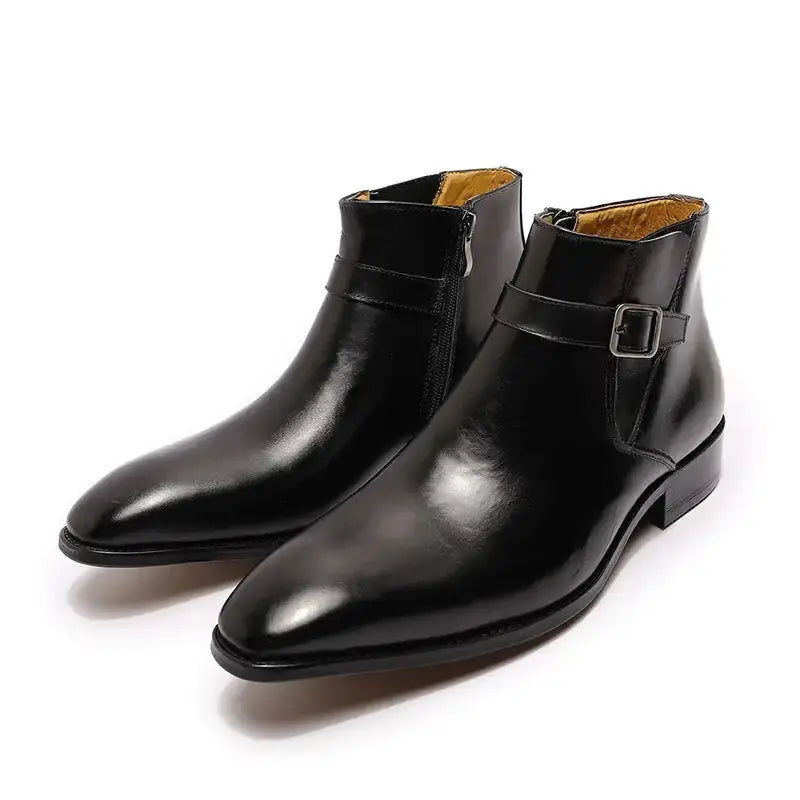 Men's Italian Leather Dress Boots With Zipper & Buckle GLR SHOPPING