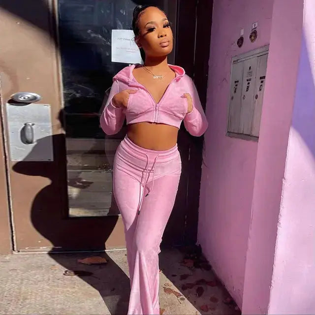 Hooded Coats Crop Tops+Flare Trousers GLR SHOPPING