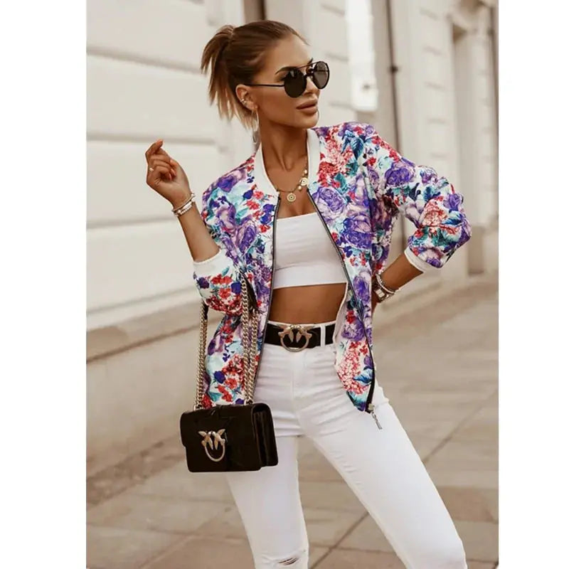 Flower Print Long Sleeve Women's  Jacket GLR SHOPPING