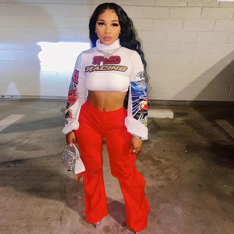 Speed Racing Cropped Knit Turtleneck Top GLR SHOPPING