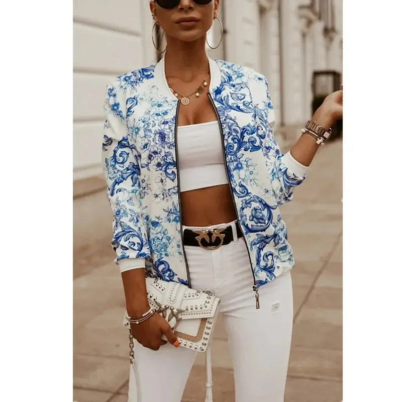 Flower Print Long Sleeve Women's  Jacket GLR SHOPPING