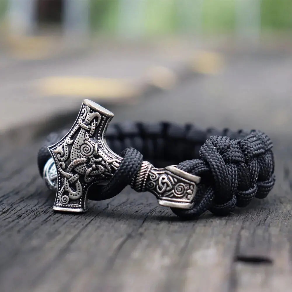 Thor's Hammer Mjolnir Leather Bracelet GLR SHOPPING