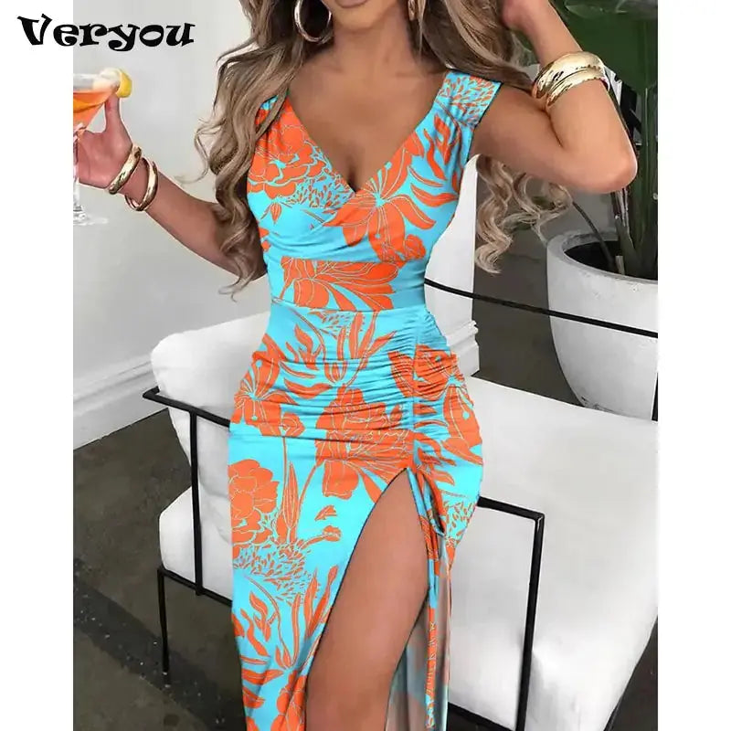Summer V-Neck High Slit Dress GLR SHOPPING