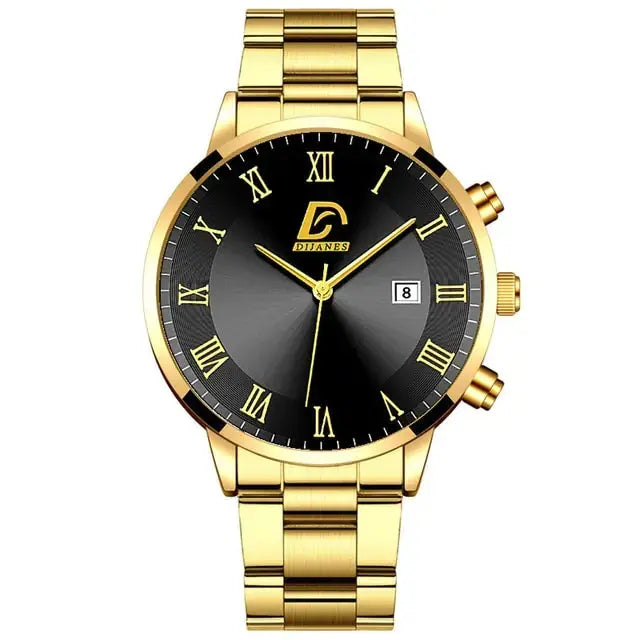 Fashion Mens Gold Stainless Steel Watches Luxury Minimalist Quartz Wrist Watch Men Business Casual Watch - GLR SHOPPING