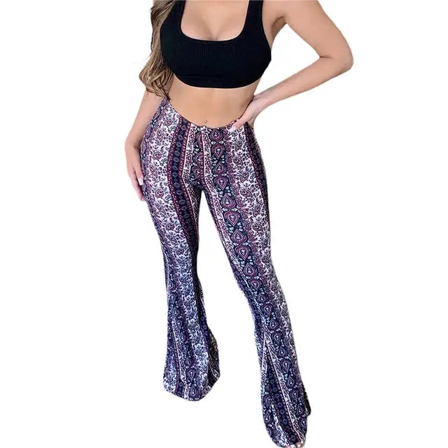 Women's  Flare Ethnic Print Pants - GLR SHOPPING
