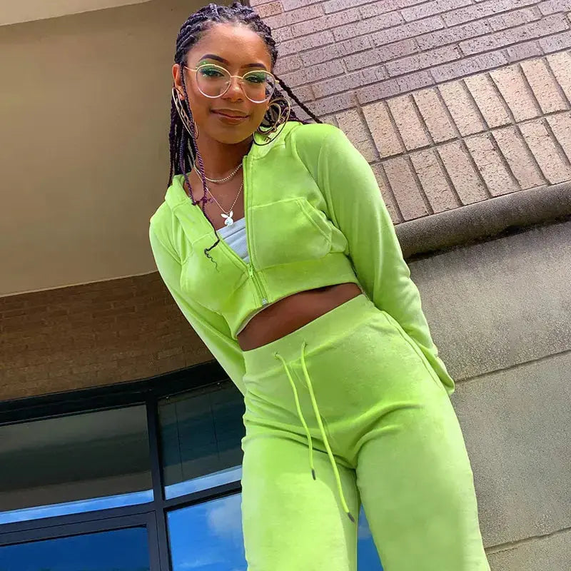 Hooded Coats Crop Tops+Flare Trousers GLR SHOPPING