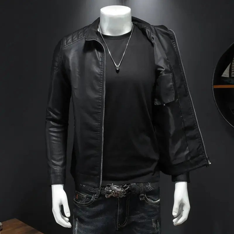Men's Motorcycle Slim Streetwear PU Leather Jacket GLR SHOPPING