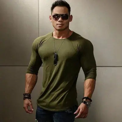 Men's Solid Color Long Sleeve Cotton T-Shirt: Spring Jogger Sports Muscle Exercise (3XL) GLR SHOPPING