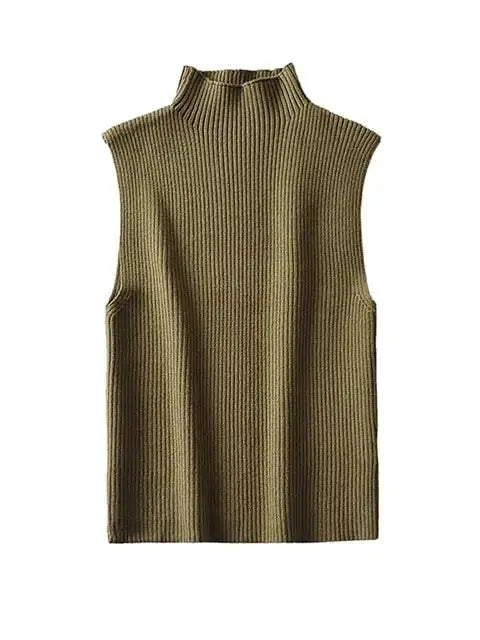 Ribbed Knit High Neck Sleeveless GLR SHOPPING