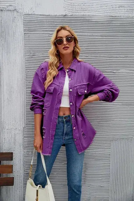 Washed Denim Jacket for Women GLR SHOPPING