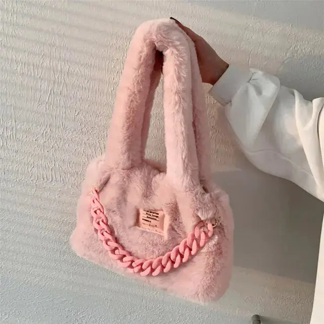 Fluffy Faux Fur Soft Shoulder Bags - GLR SHOPPING