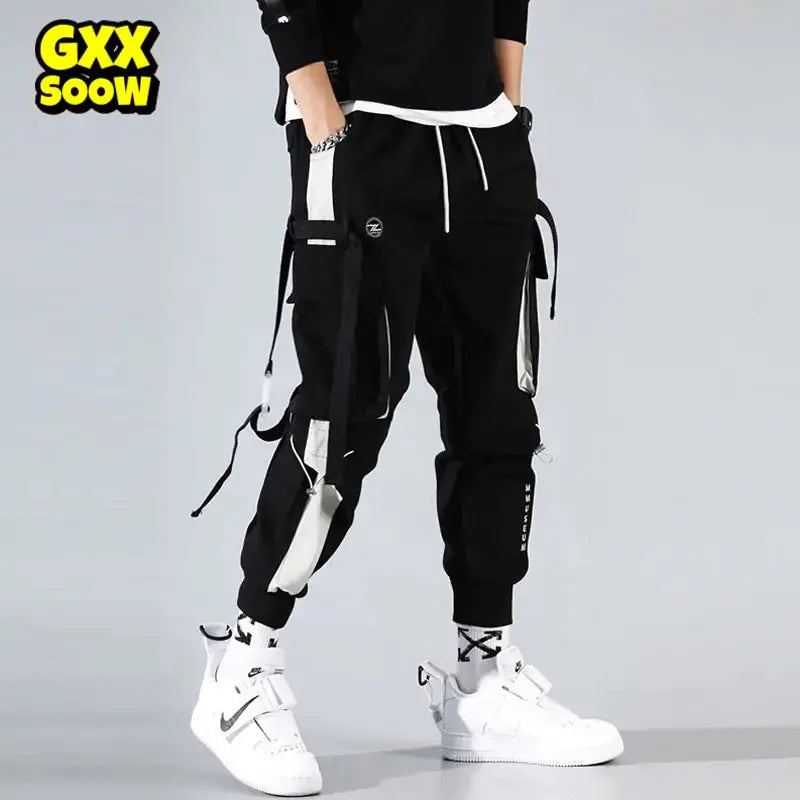 Joggers Men Ribbons Cargo Pants GLR SHOPPING