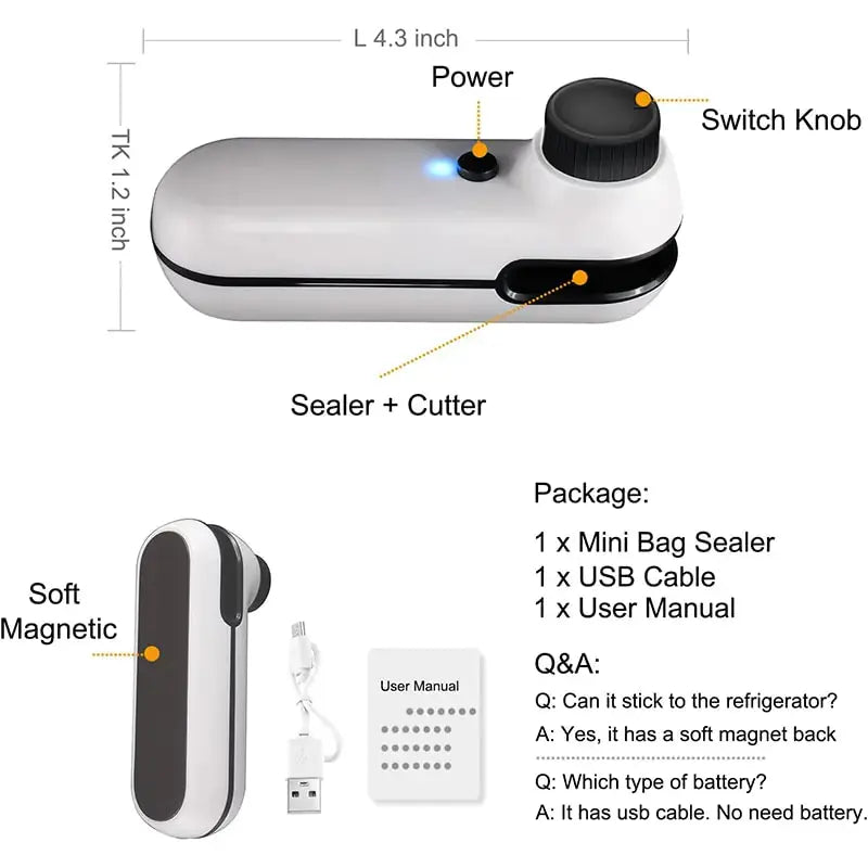 USB Mini Bag Sealer Cutter GLR SHOPPING