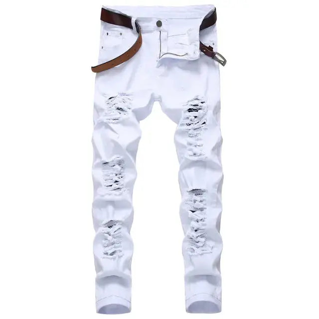 White Straight Jeans Ripped Distressed Jeans GLR SHOPPING