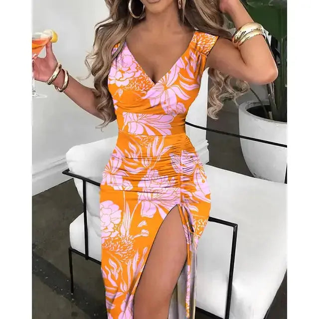 Summer V-Neck High Slit Dress GLR SHOPPING