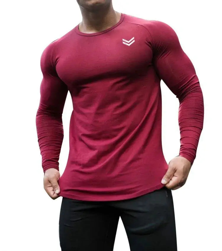Men's Solid Color Long Sleeve Cotton T-Shirt: Spring Jogger Sports Muscle Exercise (3XL) GLR SHOPPING