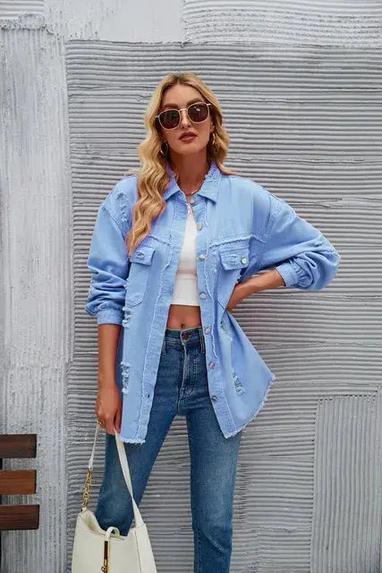 Washed Denim Jacket for Women GLR SHOPPING