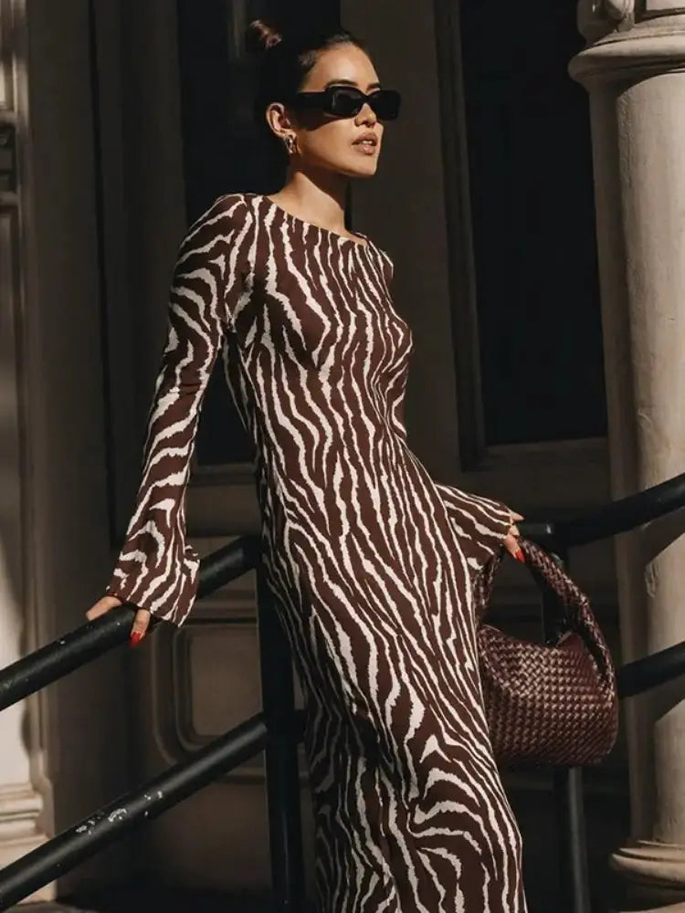 Floral Zebra Print Long Sleeve Maxi Dress GLR SHOPPING