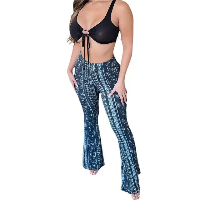 Women's  Flare Ethnic Print Pants - GLR SHOPPING