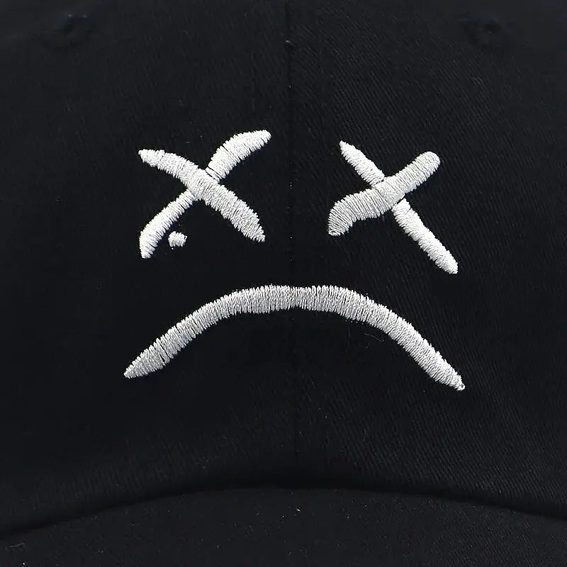 Sad Face Embroidered Baseball Cap: Adjustable Cotton Snapback Hat GLR SHOPPING