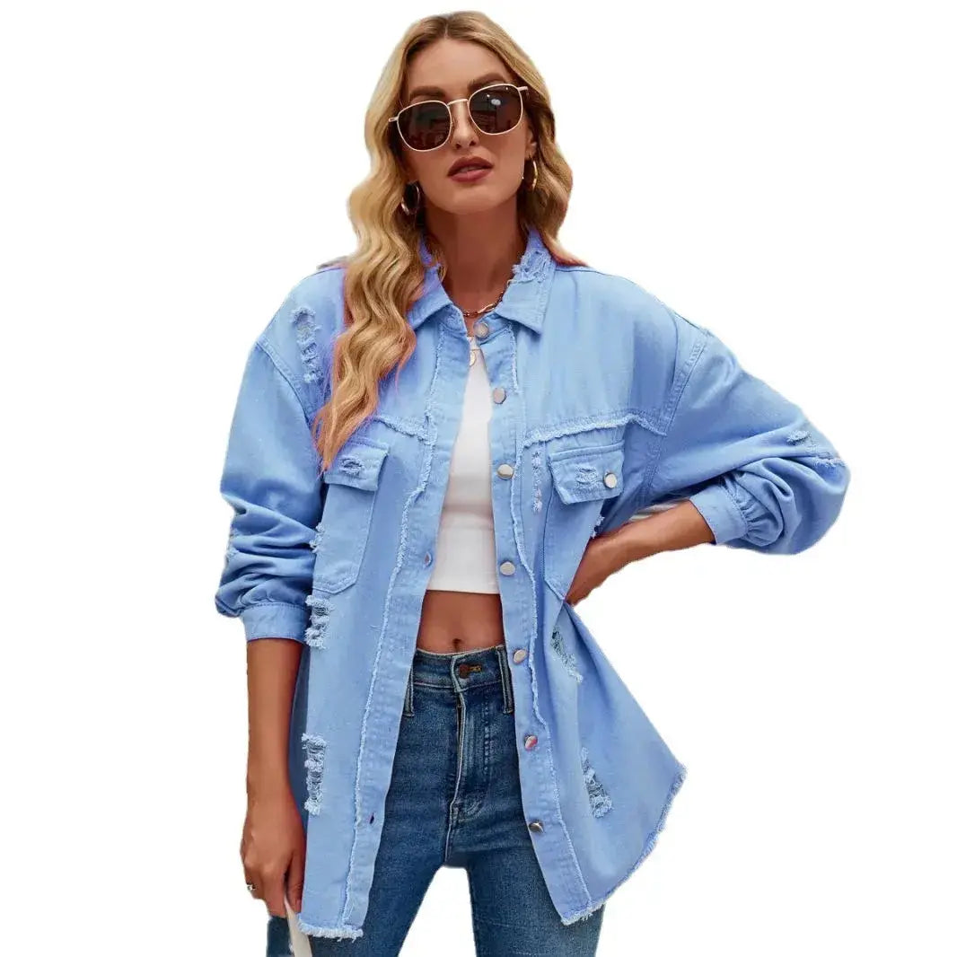 Washed Denim Jacket for Women GLR SHOPPING