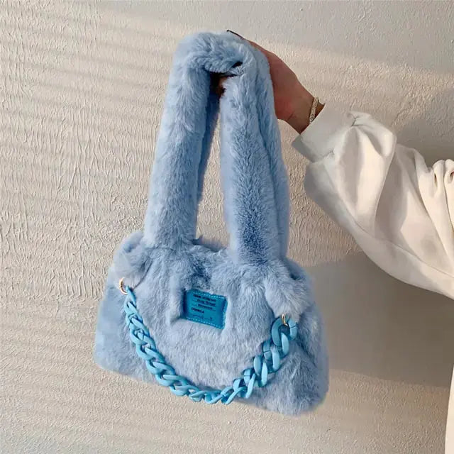 Fluffy Faux Fur Soft Shoulder Bags - GLR SHOPPING