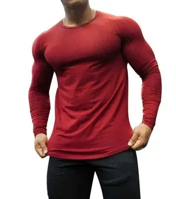 Men's Solid Color Long Sleeve Cotton T-Shirt: Spring Jogger Sports Muscle Exercise (3XL) GLR SHOPPING