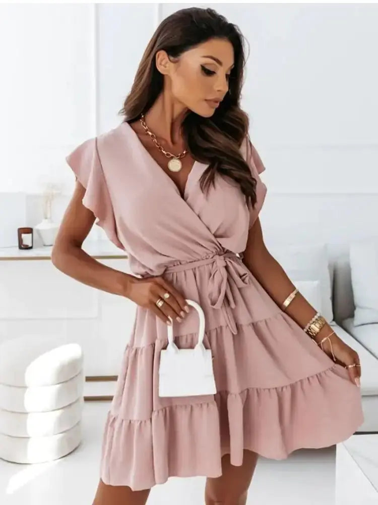 Belted Short Dress Belle GLR SHOPPING