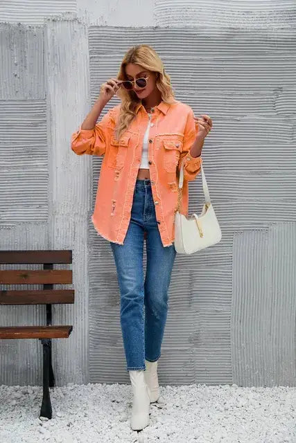 Washed Denim Jacket for Women GLR SHOPPING