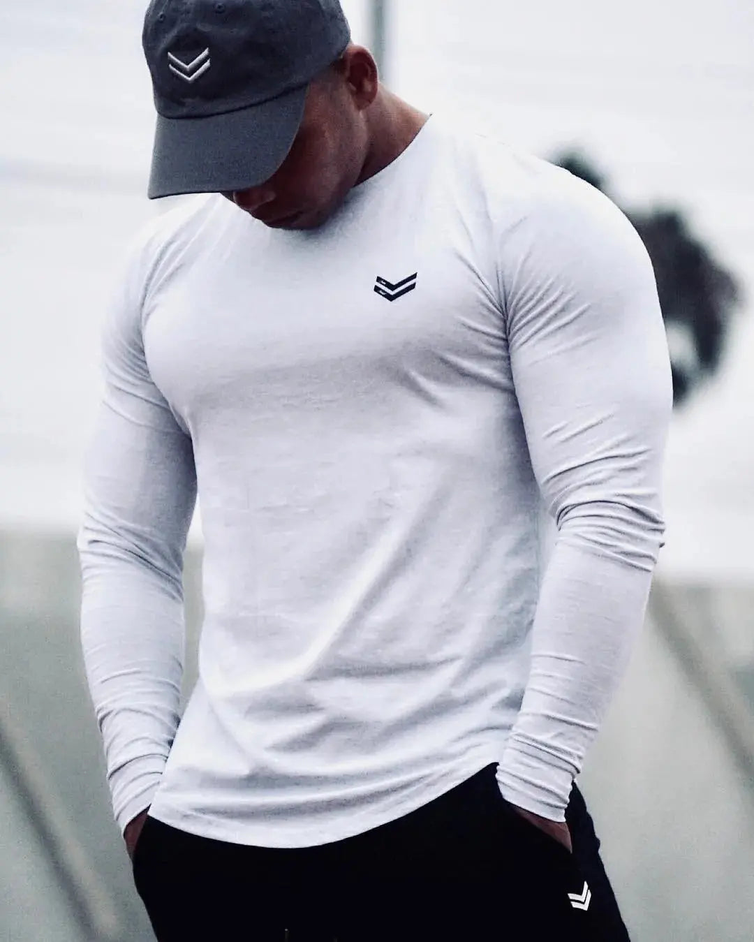 Men's Solid Color Long Sleeve Cotton T-Shirt: Spring Jogger Sports Muscle Exercise (3XL) GLR SHOPPING