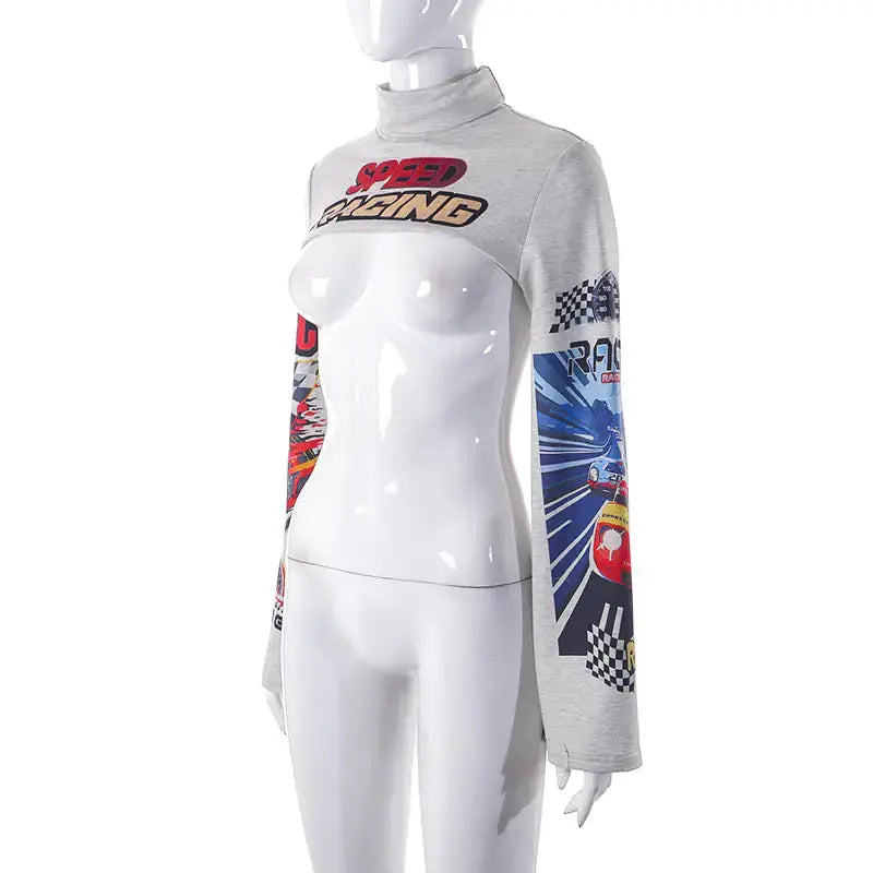 Speed Racing Cropped Knit Turtleneck Top GLR SHOPPING