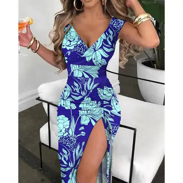 Summer V-Neck High Slit Dress GLR SHOPPING