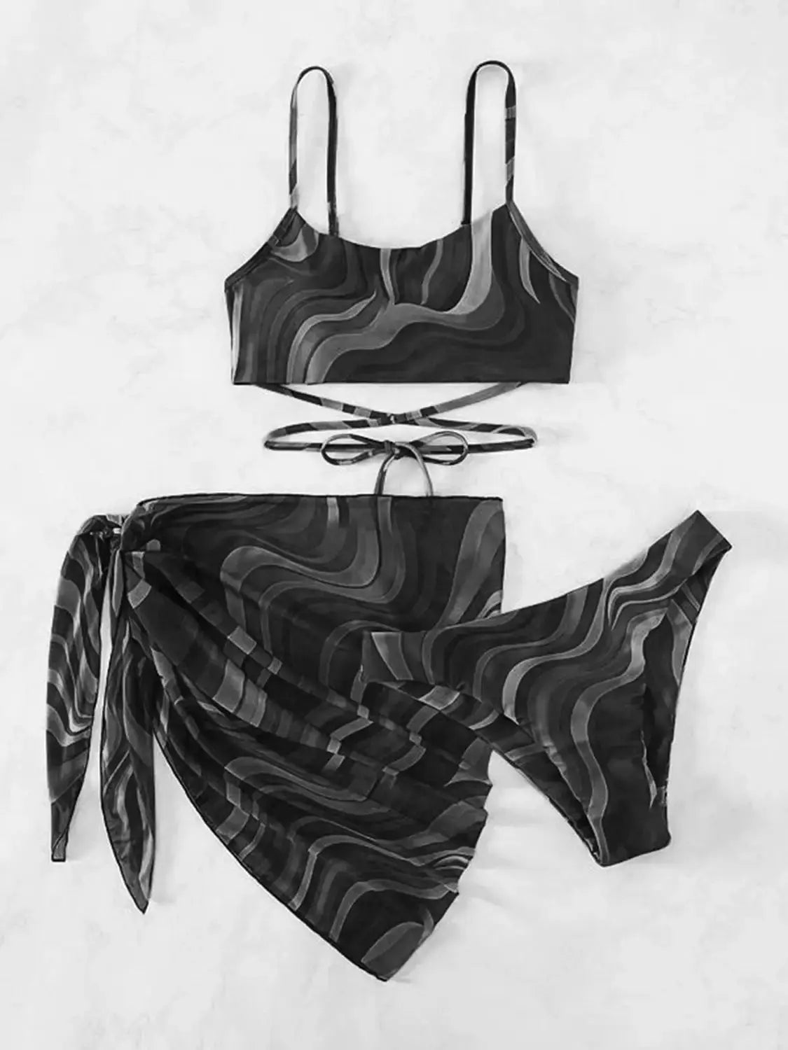 Tied Printed Three-Piece Swimsuit GLR SHOPPING