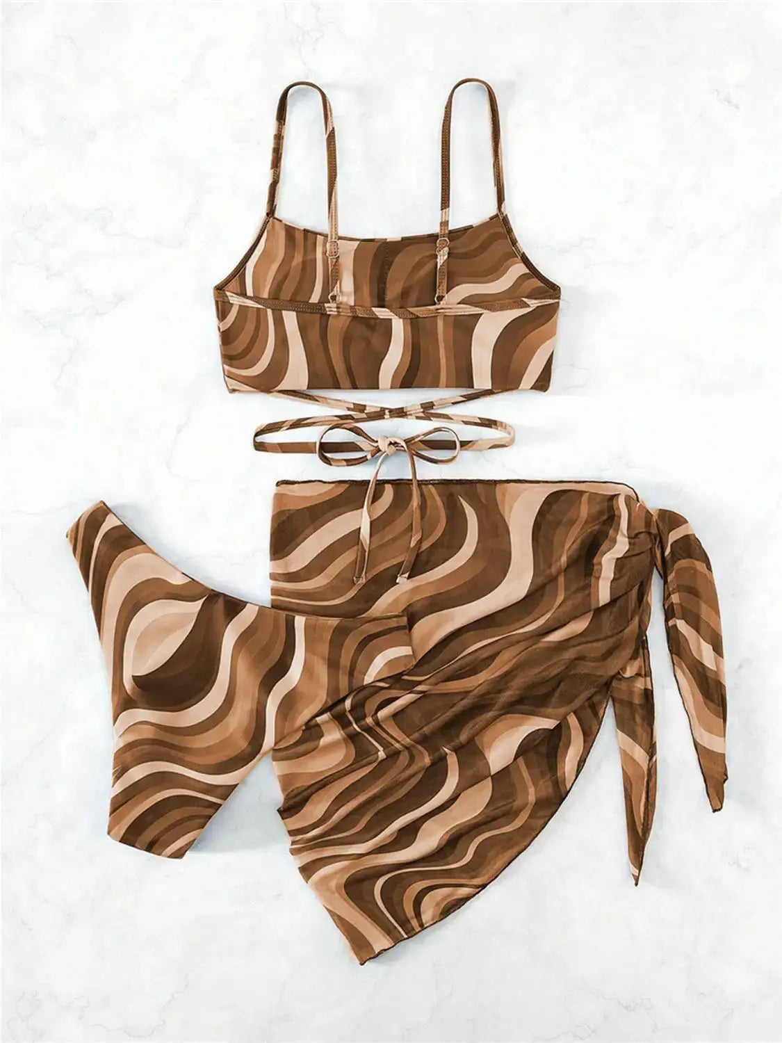 Tied Printed Three-Piece Swimsuit GLR SHOPPING