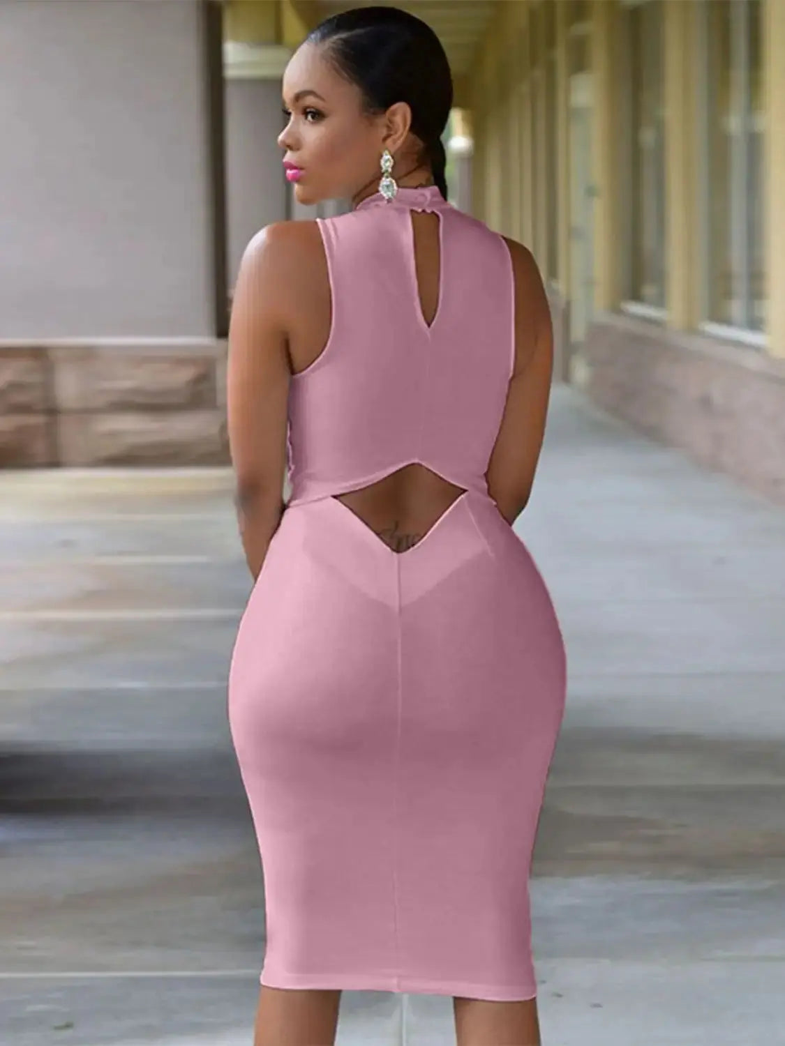 Cutout Mock Neck Sleeveless Dress GLR SHOPPING