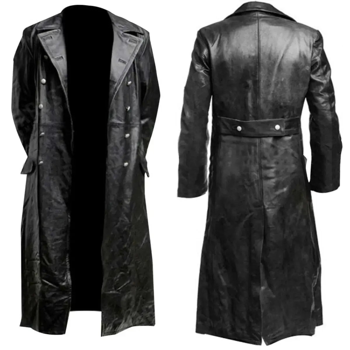 BLACK LEATHER TRENCH COAT GLR SHOPPING