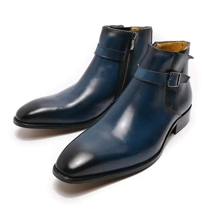 Men's Italian Leather Dress Boots With Zipper & Buckle GLR SHOPPING