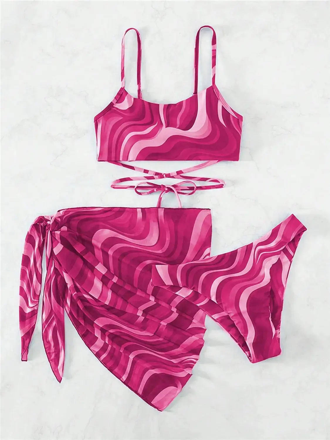 Tied Printed Three-Piece Swimsuit GLR SHOPPING