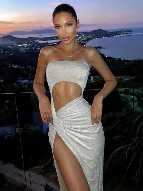 Mozision Sexy Strapless High Split Maxi Dress GLR SHOPPING