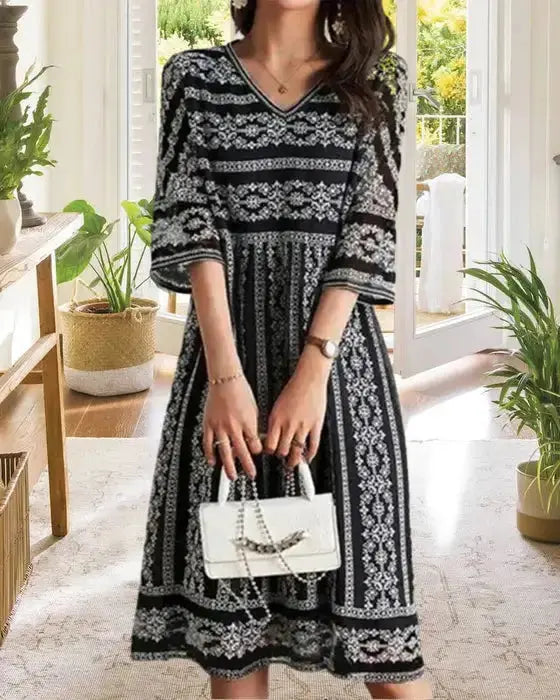 Printed dress With V-neck GLR SHOPPING