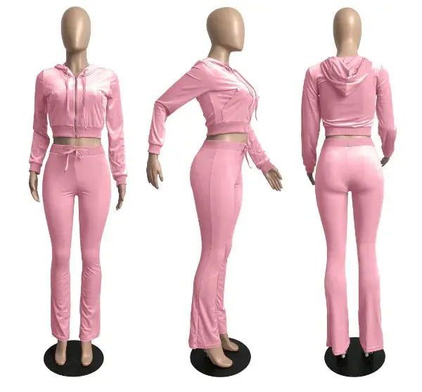 Hooded Coats Crop Tops+Flare Trousers GLR SHOPPING