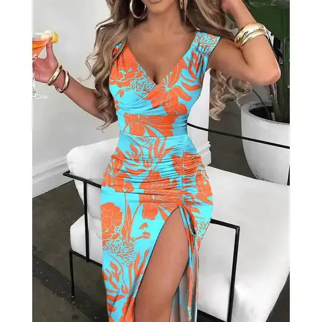 Summer V-Neck High Slit Dress GLR SHOPPING