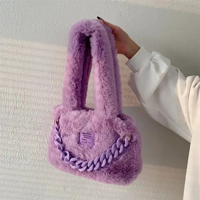 Fluffy Faux Fur Soft Shoulder Bags - GLR SHOPPING
